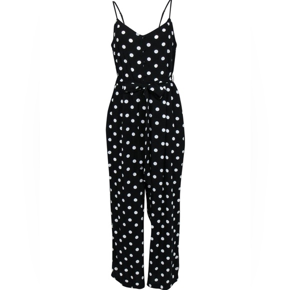 J. Crew Pants - J Crew Black and White polka dot sleeveless straight leg jumpsuit w/ belt